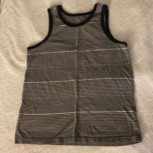 Gray/White striped tank top with black trim